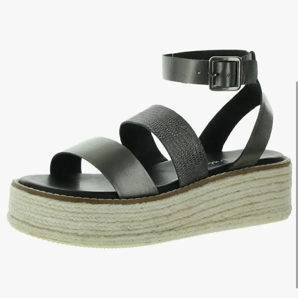 Diba True Day Line Leather Espadrille Sandal, Gunmetal Black, Size 8.5. New!